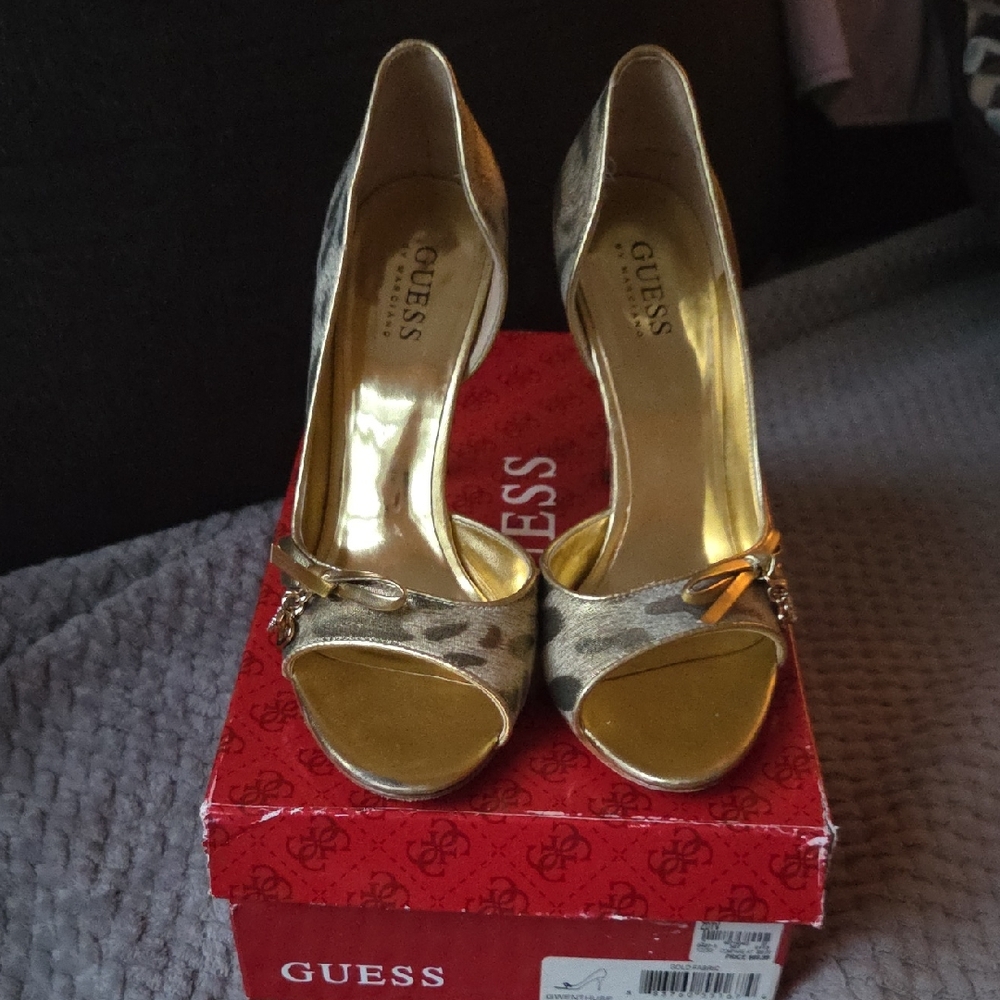 Guess Metallic Gold Open-Toe Heels